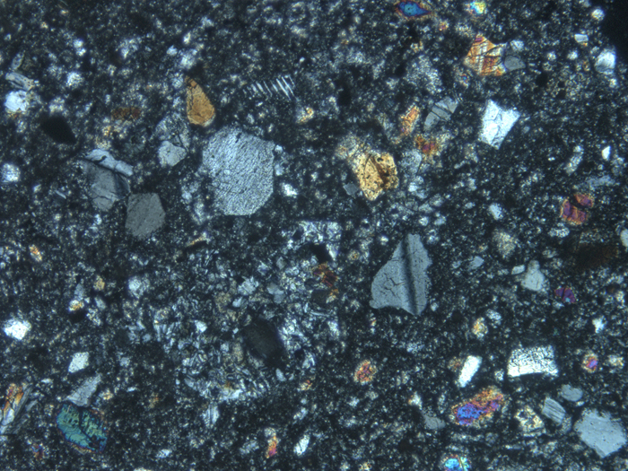 Thin Section Photograph of Apollo 14 Sample 14304,4 in Cross-Polarized Light at 10x Magnification and 1.15 mm Field of View (View #3)