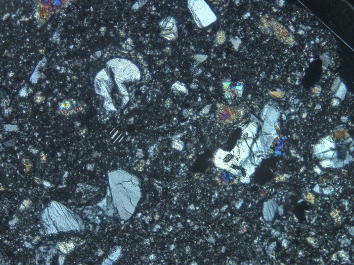 Thin Section Photograph of Apollo 14 Sample 14304,4 in Cross-Polarized Light at 10x Magnification and 1.15 mm Field of View (View #4)