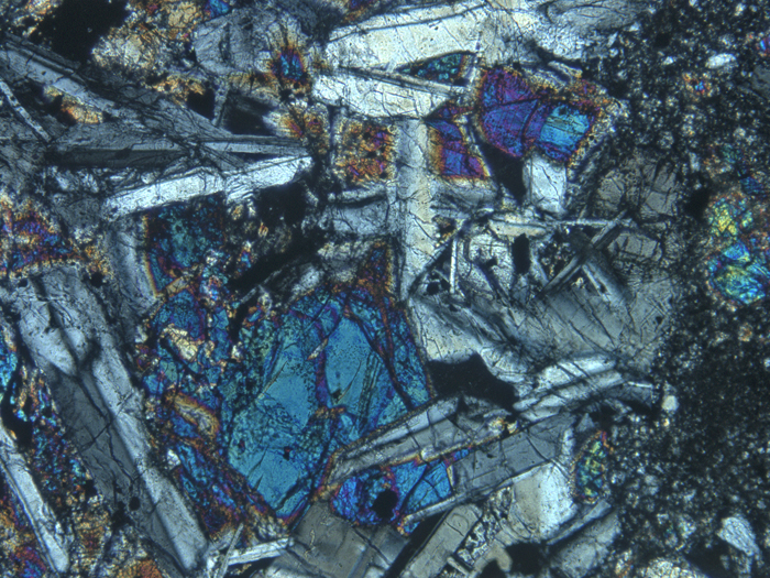 Thin Section Photograph of Apollo 14 Sample 14304,4 in Cross-Polarized Light at 10x Magnification and 1.15 mm Field of View (View #5)
