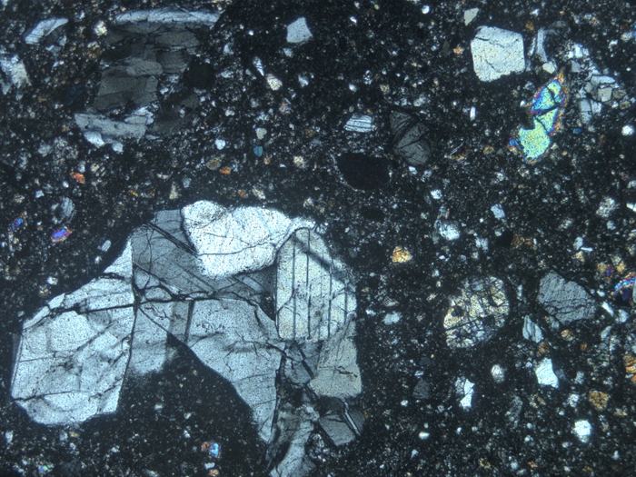Thin Section Photograph of Apollo 14 Sample 14305,14 in Cross-Polarized Light at 5x Magnification and 2.3 mm Field of View (View #2)