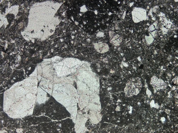 Thin Section Photograph of Apollo 14 Sample 14305,14 in Plane-Polarized Light at 5x Magnification and 2.3 mm Field of View (View #2)