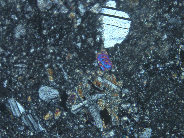 Thin Section Photograph of Apollo 14 Sample 14305,14 in Cross-Polarized Light at 10x Magnification and 1.15 mm Field of View (View #4)