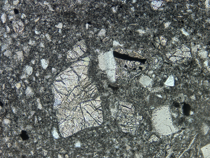 Thin Section Photograph of Apollo 14 Sample 14305,14 in Plane-Polarized Light at 10x Magnification and 1.15 mm Field of View (View #5)