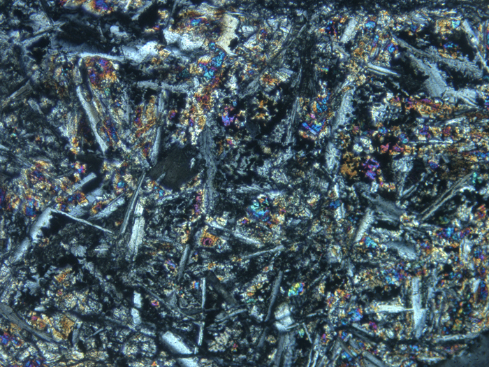 Thin Section Photograph of Apollo 14 Sample 14305,14 in Cross-Polarized Light at 10x Magnification and 1.15 mm Field of View (View #6)
