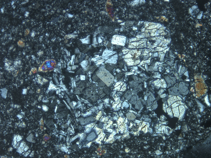 Thin Section Photograph of Apollo 14 Sample 14305,14 in Cross-Polarized Light at 10x Magnification and 1.15 mm Field of View (View #7)