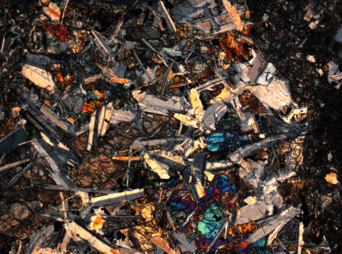Thin Section Photograph of Apollo 14 Sample 14305,14 in Cross-Polarized Light at 2.5x Magnification and 2.85 mm Field of View (View #15)