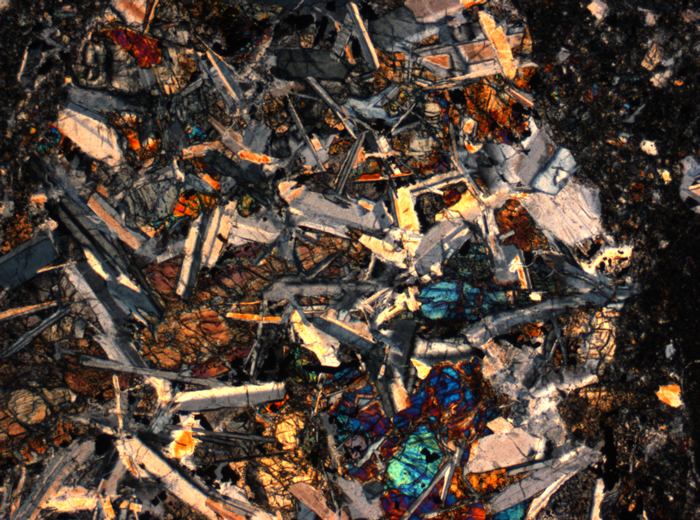 Thin Section Photograph of Apollo 14 Sample 14305,14 in Cross-Polarized Light at 2.5x Magnification and 2.85 mm Field of View (View #16)