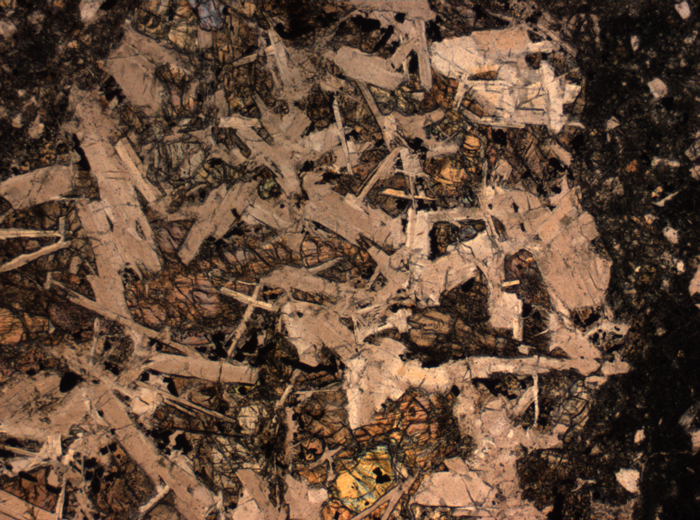 Thin Section Photograph of Apollo 14 Sample 14305,14 in Plane-Polarized Light at 2.5x Magnification and 2.85 mm Field of View (View #19)