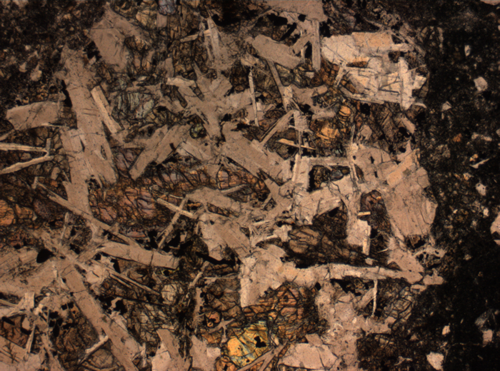 Thin Section Photograph of Apollo 14 Sample 14305,14 in Plane-Polarized Light at 2.5x Magnification and 2.85 mm Field of View (View #20)