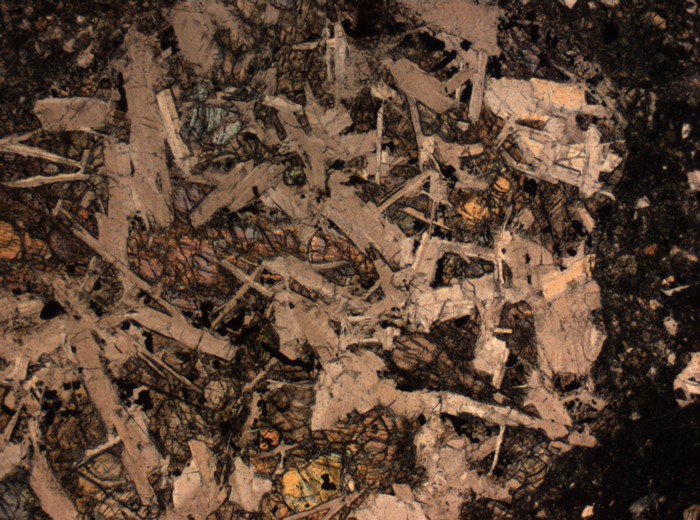 Thin Section Photograph of Apollo 14 Sample 14305,14 in Plane-Polarized Light at 2.5x Magnification and 2.85 mm Field of View (View #22)