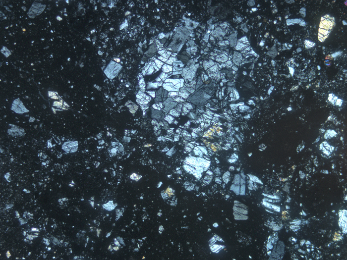 Thin Section Photograph of Apollo 14 Sample 14306,4 in Cross-Polarized Light at 5x Magnification and 2.3 mm Field of View (View #1)