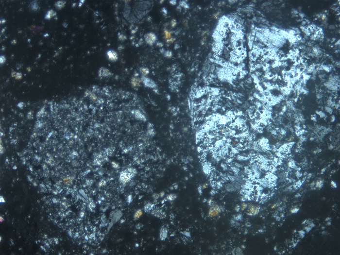 Thin Section Photograph of Apollo 14 Sample 14306,4 in Cross-Polarized Light at 10x Magnification and 1.15 mm Field of View (View #3)