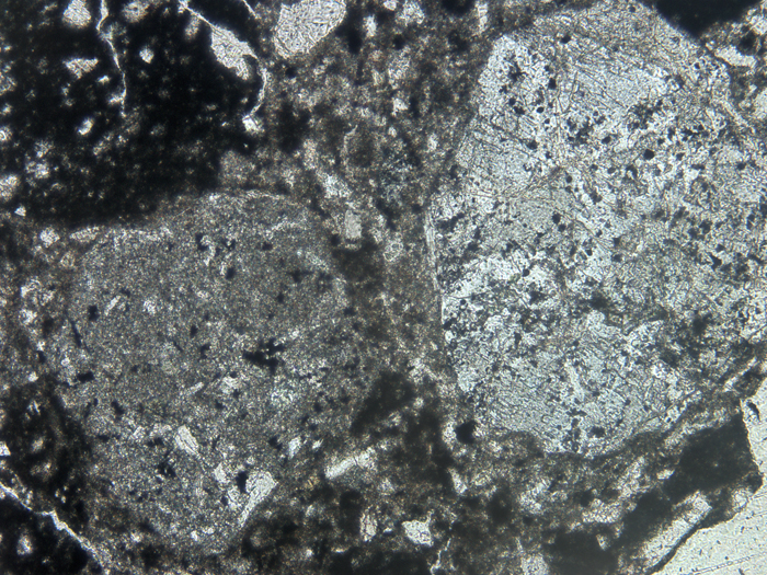 Thin Section Photograph of Apollo 14 Sample 14306,4 in Plane-Polarized Light at 10x Magnification and 1.15 mm Field of View (View #3)