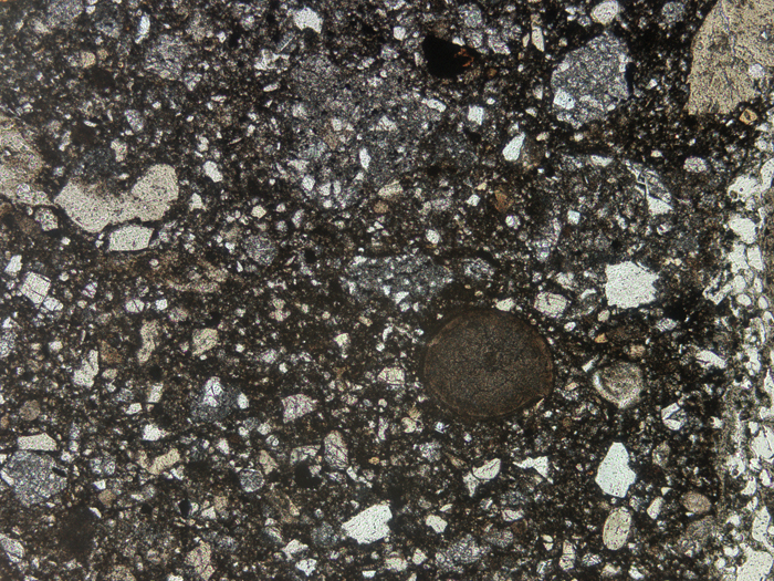 Thin Section Photograph of Apollo 14 Sample 14307,9 in Plane-Polarized Light at 5x Magnification and 2.3 mm Field of View (View #1)