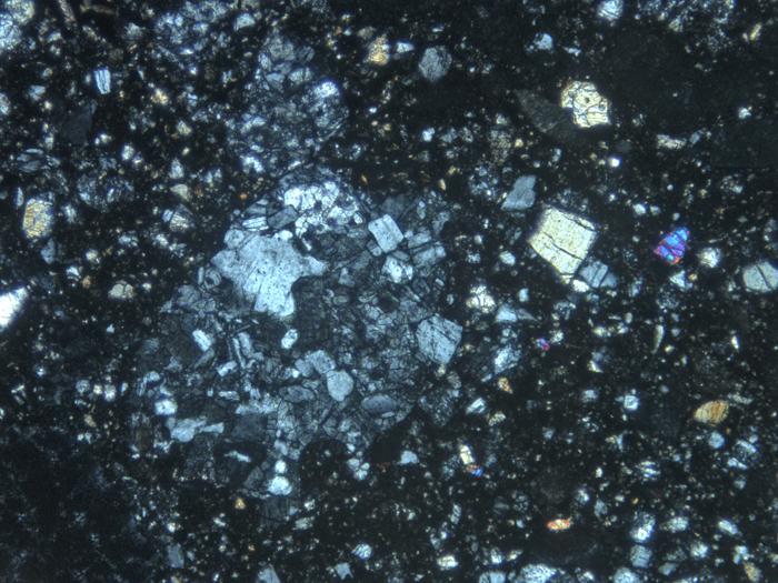Thin Section Photograph of Apollo 14 Sample 14307,9 in Cross-Polarized Light at 10x Magnification and 1.15 mm Field of View (View #3)