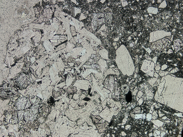 Thin Section Photograph of Apollo 14 Sample 14311,97 in Plane-Polarized Light at 5x Magnification and 2.3 mm Field of View (View #2)