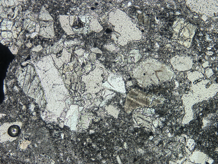 Thin Section Photograph of Apollo 14 Sample 14311,97 in Plane-Polarized Light at 10x Magnification and 1.15 mm Field of View (View #3)