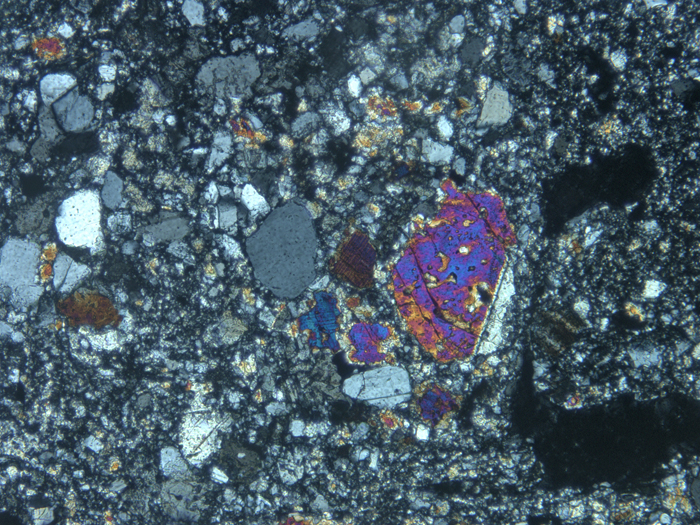 Thin Section Photograph of Apollo 14 Sample 14311,97 in Cross-Polarized Light at 10x Magnification and 1.15 mm Field of View (View #4)