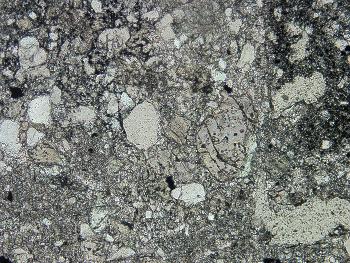Thin Section Photograph of Apollo 14 Sample 14311,97 in Plane-Polarized Light at 10x Magnification and 1.15 mm Field of View (View #4)