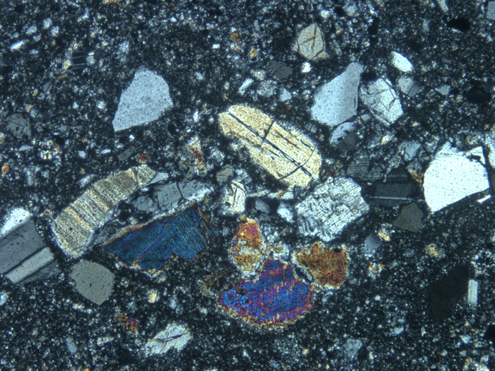 Thin Section Photograph of Apollo 14 Sample 14311,97 in Cross-Polarized Light at 10x Magnification and 1.15 mm Field of View (View #5)
