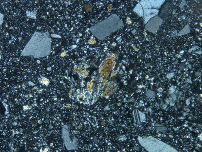 Thin Section Photograph of Apollo 14 Sample 14311,97 in Cross-Polarized Light at 10x Magnification and 1.15 mm Field of View (View #6)