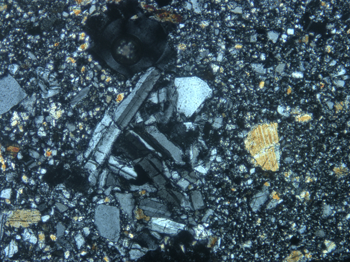 Thin Section Photograph of Apollo 14 Sample 14311,97 in Cross-Polarized Light at 10x Magnification and 1.15 mm Field of View (View #7)