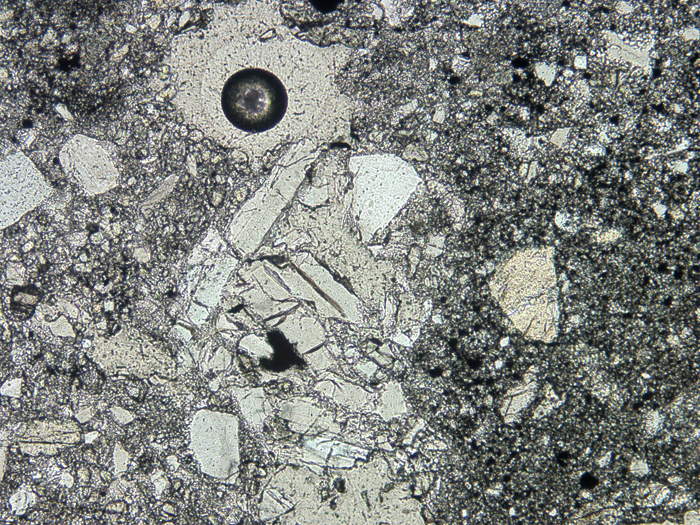 Thin Section Photograph of Apollo 14 Sample 14311,97 in Plane-Polarized Light at 10x Magnification and 1.15 mm Field of View (View #7)