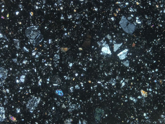 Thin Section Photograph of Apollo 14 Sample 14313,40 in Cross-Polarized Light at 5x Magnification and 2.3 mm Field of View (View #1)