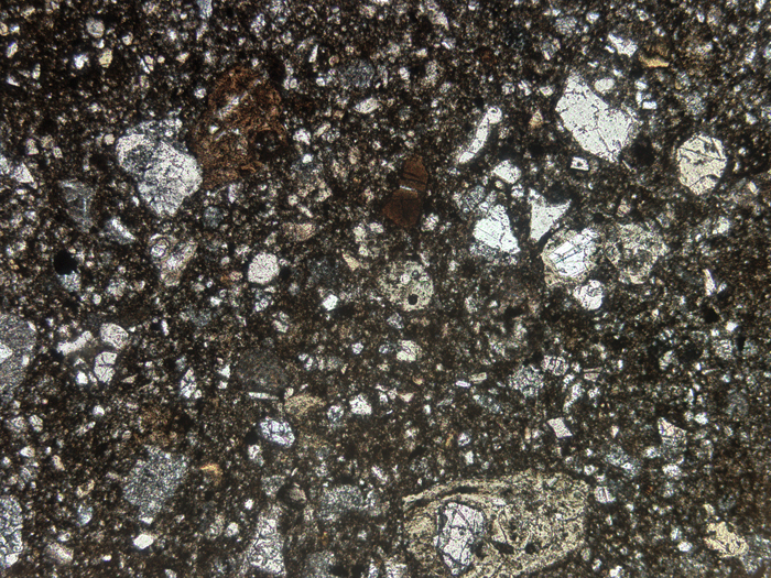 Thin Section Photograph of Apollo 14 Sample 14313,40 in Plane-Polarized Light at 5x Magnification and 2.3 mm Field of View (View #1)