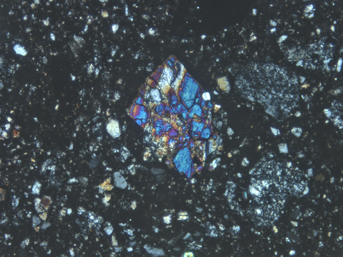 Thin Section Photograph of Apollo 14 Sample 14313,40 in Cross-Polarized Light at 10x Magnification and 1.15 mm Field of View (View #2)