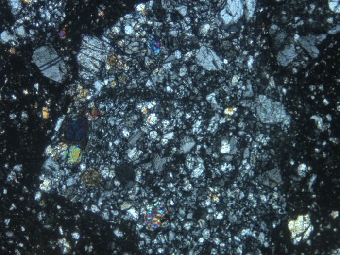 Thin Section Photograph of Apollo 14 Sample 14313,40 in Cross-Polarized Light at 10x Magnification and 1.15 mm Field of View (View #3)