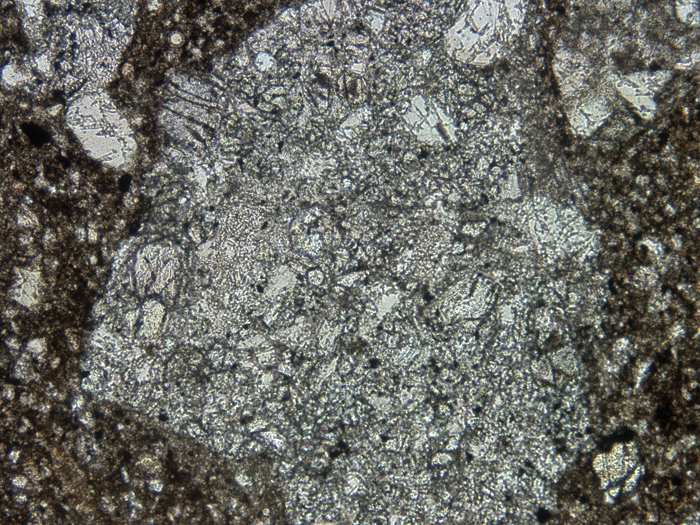 Thin Section Photograph of Apollo 14 Sample 14313,40 in Plane-Polarized Light at 10x Magnification and 1.15 mm Field of View (View #3)