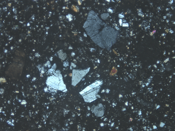 Thin Section Photograph of Apollo 14 Sample 14313,40 in Cross-Polarized Light at 10x Magnification and 1.15 mm Field of View (View #4)