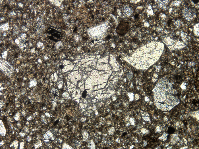 Thin Section Photograph of Apollo 14 Sample 14313,40 in Plane-Polarized Light at 10x Magnification and 1.15 mm Field of View (View #6)