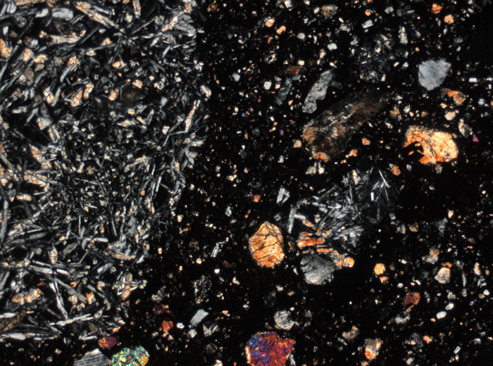 Thin Section Photograph of Apollo 15 Sample 15015,136 in Cross-Polarized Light at 2.5x Magnification and 2.85 mm Field of View (View #1)