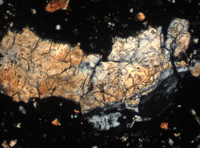 Thin Section Photograph of Apollo 15 Sample 15015,136 in Cross-Polarized Light at 10x Magnification and 0.7 mm Field of View (View #3)