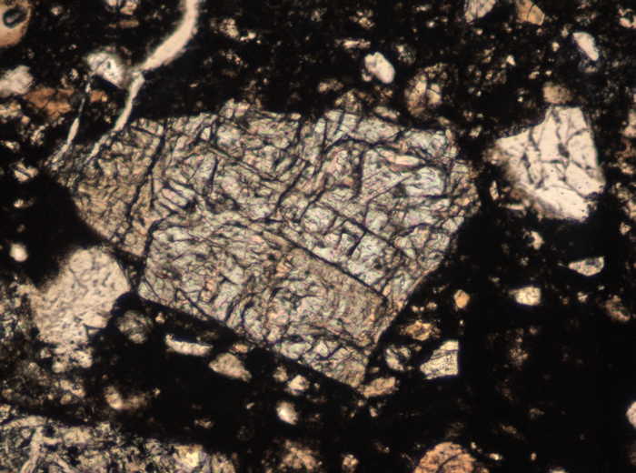 Thin Section Photograph of Apollo 15 Sample 15015,136 in Plane-Polarized Light at 10x Magnification and 0.7 mm Field of View (View #6)