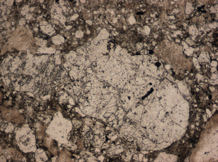 Thin Section Photograph of Apollo 15 Sample 15027,7 in Plane-Polarized Light at 10x Magnification and 0.7 mm Field of View (View #2)