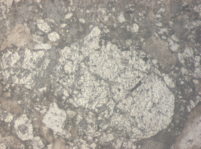 Thin Section Photograph of Apollo 15 Sample 15027,7 in Reflected Light at 10x Magnification and 0.7 mm Field of View (View #2)