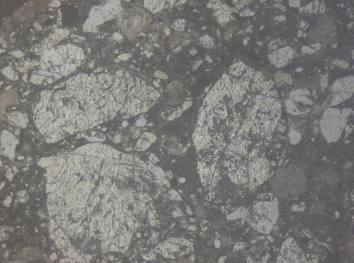 Thin Section Photograph of Apollo 15 Sample 15027,7 in Reflected Light at 10x Magnification and 0.7 mm Field of View (View #3)