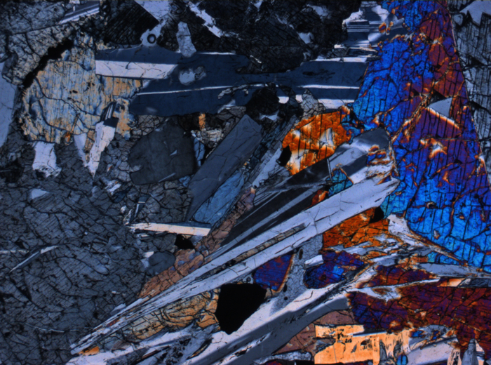 Thin Section Photograph of Apollo 15 Sample 15058,131 in Cross-Polarized Light at 2.5x Magnification and 2.85 mm Field of View (View #4)