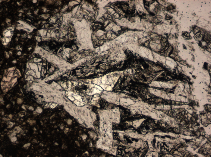 Thin Section Photograph of Apollo 15 Sample 15059,44 in Plane-Polarized Light at 10x Magnification and 0.7 mm Field of View (View #6)