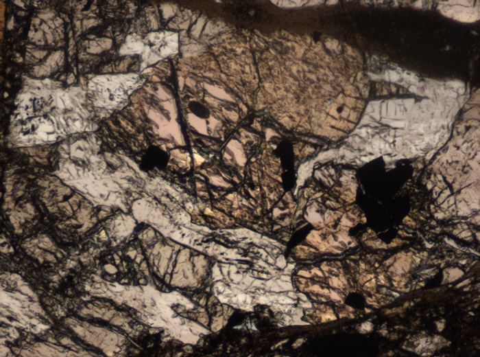 Thin Section Photograph of Apollo 15 Sample 15059,44 in Plane-Polarized Light at 10x Magnification and 0.7 mm Field of View (View #7)