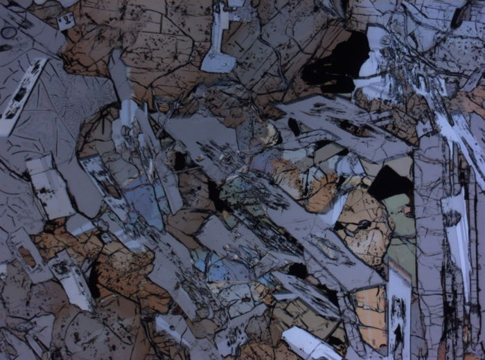 Thin Section Photograph of Apollo 15 Sample 15075,42 in Plane-Polarized Light at 2.5x Magnification and 2.85 mm Field of View (View #1)