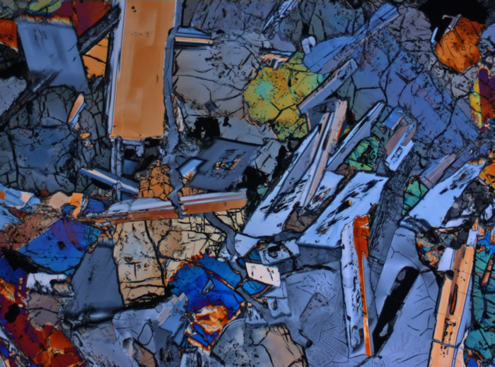 Thin Section Photograph of Apollo 15 Sample 15075,42 in Cross-Polarized Light at 2.5x Magnification and 2.85 mm Field of View (View #2)
