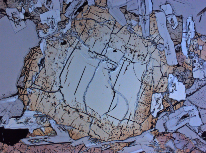 Thin Section Photograph of Apollo 15 Sample 15075,42 in Plane-Polarized Light at 2.5x Magnification and 2.85 mm Field of View (View #3)
