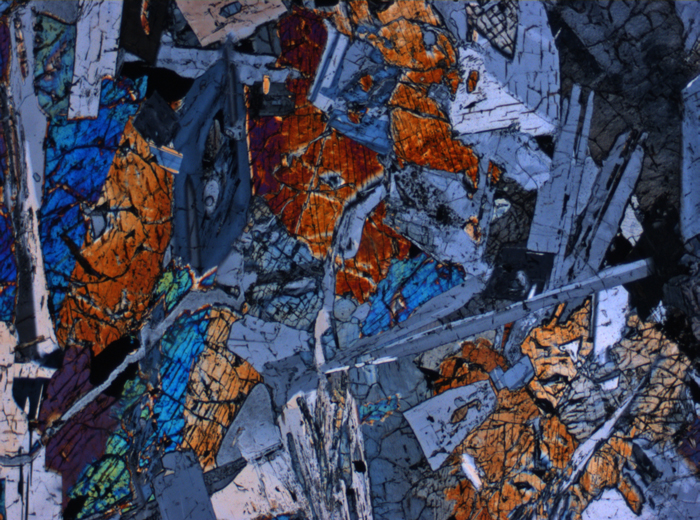 Thin Section Photograph of Apollo 15 Sample 15076,66 in Cross-Polarized Light at 2.5x Magnification and 2.85 mm Field of View (View #2)