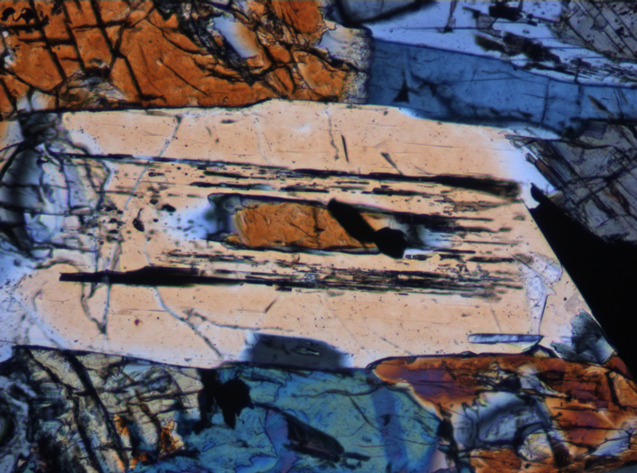 Thin Section Photograph of Apollo 15 Sample 15076,66 in Cross-Polarized Light at 10x Magnification and 0.7 mm Field of View (View #4)