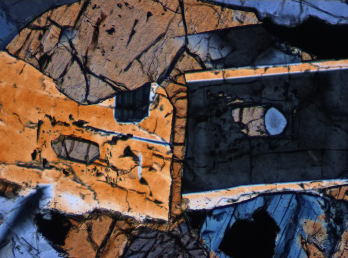 Thin Section Photograph of Apollo 15 Sample 15076,66 in Cross-Polarized Light at 10x Magnification and 0.7 mm Field of View (View #5)