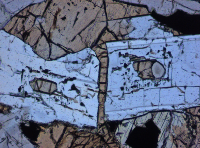 Thin Section Photograph of Apollo 15 Sample 15076,66 in Plane-Polarized Light at 10x Magnification and 0.7 mm Field of View (View #5)